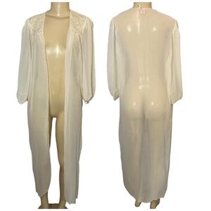 Y2K Just Flora Ivory Sheer Open Robe Embroidered Design Size Medium